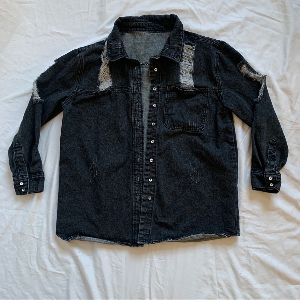 Distressed Denim Shirt Jacket